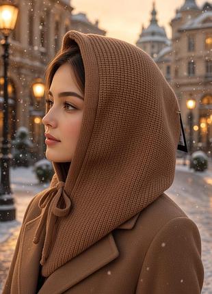 Шапка -капор на женщину, из кашемира, на осень и зиму.