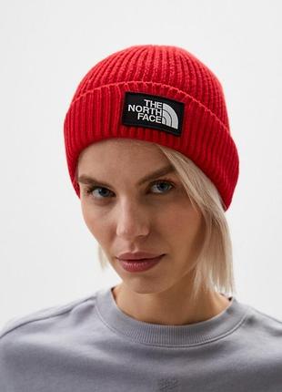 The north face logo box cuffed beanie шапка 3
