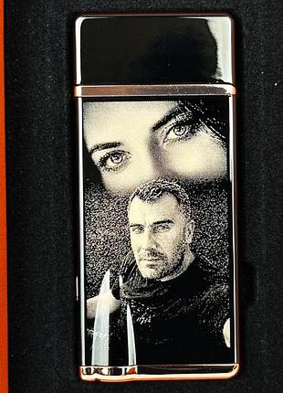 Подарочная зажигалка с вашим фото, сенсорная usb-зажигалка 3 в 1 газовая, электрическая с фонариком в коробочке