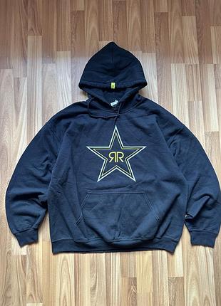 Чорне худі оверсайз rockstar energy drink / толстовка gildan size xl rocawear