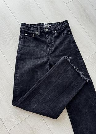 Жіночі вкорочені широкі графітові джинси (wide leg) шведський бренд lager 157, xs-s, висока посадка, з бахромою, з ефектом розводів, темно-сірі джинси