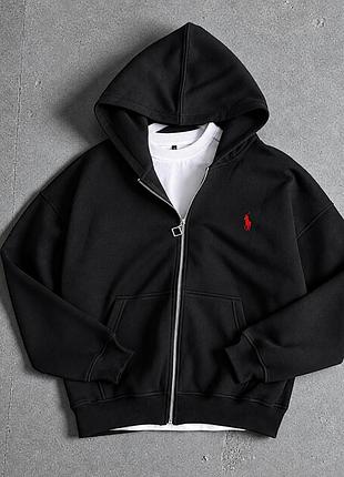 Зип-худи polo ralph lauren чёрное, чёрная зипка поло ральф лоурен, стильная кофта polo на молнии xl