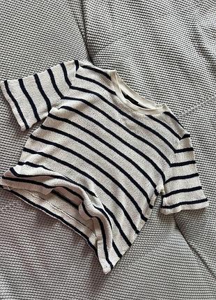 Вʼязана футболка в смужку з льону massimo dutti