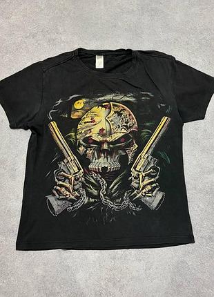 Вінтажна футболка ed hardy christian audigier skull guns rhinestone з стразами y2k