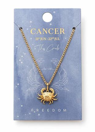 Кулон знак зодіаку рак cancer з крабом золотистий на ланцюжку | новий