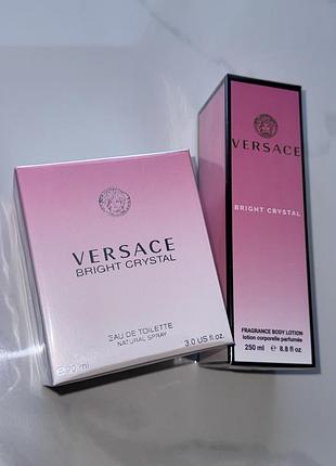 Набір versace bright crystal італія🔥парфуми+лосьйон для тіла шлейфовий аромат