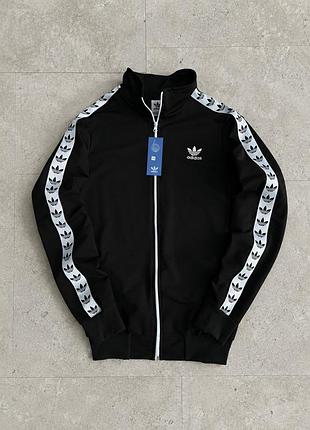 Чорна олімпійка adidas на блискавці, спортивна кофта адідас з вишивкою, сучасна чоловіча зіпка xl