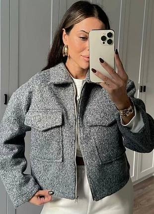 Женский бомбер из букле в стиле zara сірий, 42/44