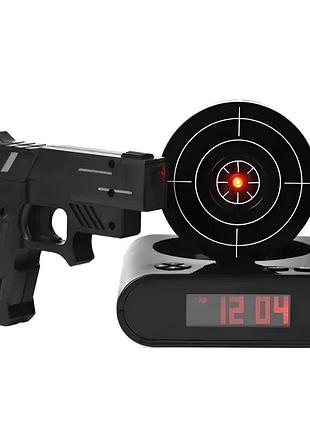 Годинник-будильник мішень та пістолет gun alarm clock інтерактивний будильник зі стрільбою для пробудження