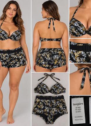 Купальник inspire plus size з високими плавками та поясом, чашка 90d / uk 40d, низ eu 46