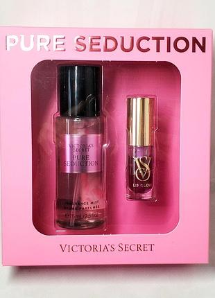 Подарунковий набір victoria's secret pure seduction mist & clear lip glow gift set