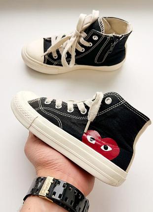 Детские высокие черные кеды converse x comme des garçons play chuck 70 hi