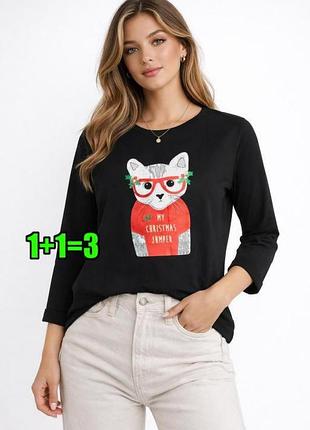 💥1+1=3 красивый черный свитер свитшот с котиком festivefun, размер 44 - 46