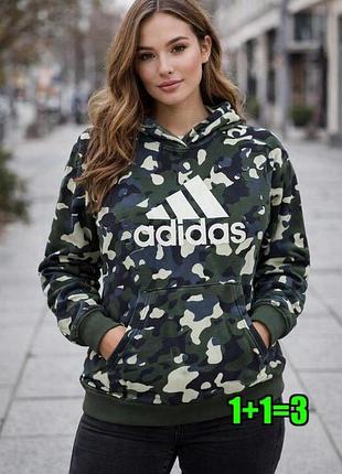 🤩1+1=3 брендове утеплене худі на флісі мілітарі светр adidas, розмір 48 - 50
