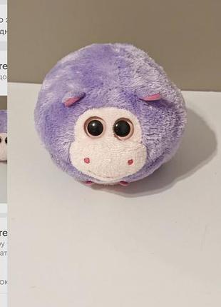 Круглая мягкая игрушка ty beanie ballz в виде фиолетового бегемотика по имени dewdrop (дьюдроп).