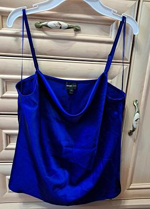 Атласний синій топ майка з вирізом водоспад river island, розмір s (eur 36 / uk 10)