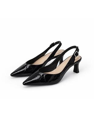 M&s collection чорні лаковані слінгбеки/туфлі slingback гостроносі на підборах