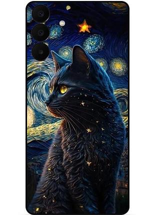 Силіконовий бампер чохол для samsung a27 з малюнком кішка ван гог зіркова ніч