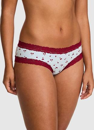 Трусики victoria’s secret pink wink lace-trim cotton cheeky panty