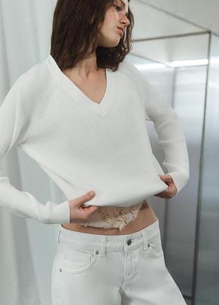 Білий трикотажний укорочений светр zara кофта, джемпер s