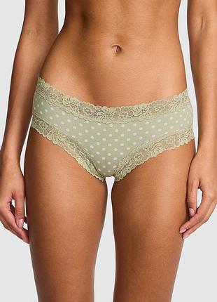 Трусики victoria’s secret pink wink lace-trim cotton cheeky panty