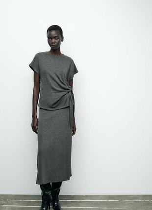 Футболка рубчик сіра zara  на завʼязках
