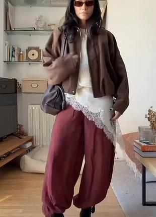 Трендовые широкие коричневые брюки аладины на резинке из лиоцелла zara 
✨✨✨✨✨✨✨✨✨✨