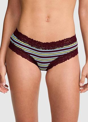 Трусики victoria’s secret pink wink lace-trim cotton cheeky panty смужка