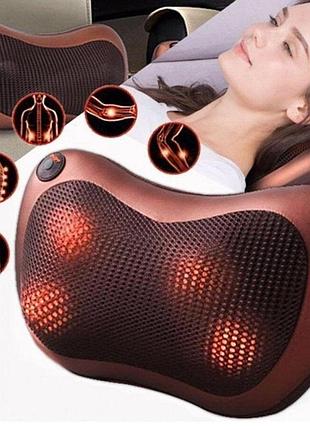 Роликова масажна подушка massage pillow 20 вт для шиї, спини та попереку з підігрівом і авто-вимкненням