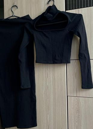 Жіночий костюм zara зі спідницею та топом, чорний