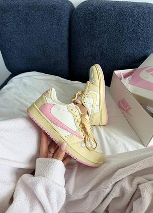 Кроссовки женские nike air jordan 1 x travis scott | butter cream / pink