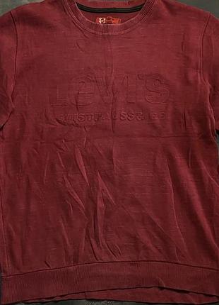 Вінтажний світшот levi's embossed big logo burgundy / бордовий світшот levi strauss y2k