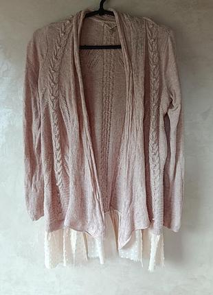 Нежный кардиган/кофта с кашемиром и шифоновым низом knitted &amp; knotted от anthropologie (размер s)