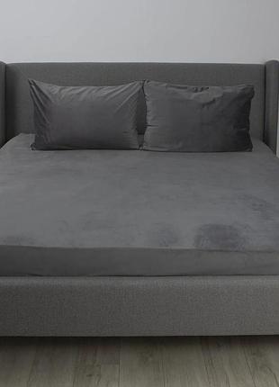 Простынь-чехол на резинке двуспальная теп velour 2-04824_34145 180х200 см серая 5192264