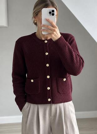 Кардиган жіночий h&m з золотими ґудзиками колір бургунді розмір л