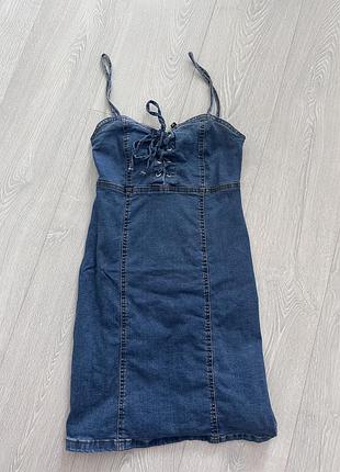 Коротка жіноча джинсова сукня-корсет denim co синього кольору