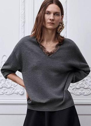 New 26 🩶 светр dior вовна сірий з мереживом