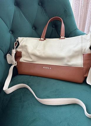 Сумка жіноча furla тоут, бежева, коричнева, з натуральної шкіри