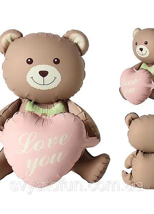 Кулька фольгована ведмедик з серцем love you