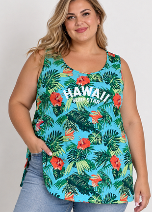 Хлопковая майка туника тропический принт hawaii plus size
