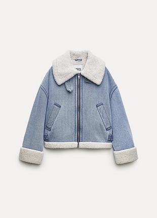 Куртка-дублянка жіноча zara укорочена блакитна