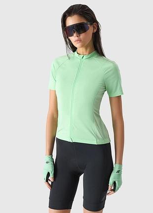 Велофутболка женская на молнии 4f light green 4fss24tftsf488