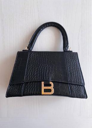 Лакована чорна розкішна сумочка в стилі balenciaga black / gold бренд женская шикарная лаковая лакированная сумка под рептилию