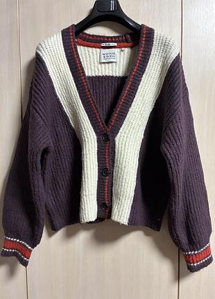 Жіночий кардиган scotch & soda в'язаний сливовий з молочно-білим