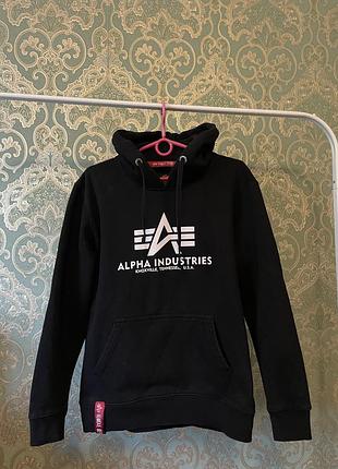 Кофта alpha industries basic hoody - black з капюшоном/ оригінал
