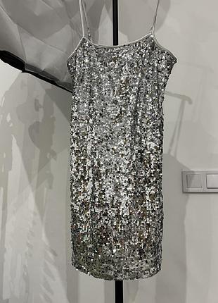 Сукня срібна в паєтках silver h&m міні коктейльна плаття майка