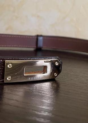 Ремінь жіночий у стилі hermès kelly темно-коричневий шкіряний
