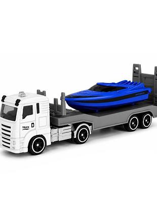 Детская автомодель "грузовик с моторной лодкой" technodrive 250424cg-2, масштаб 1:64