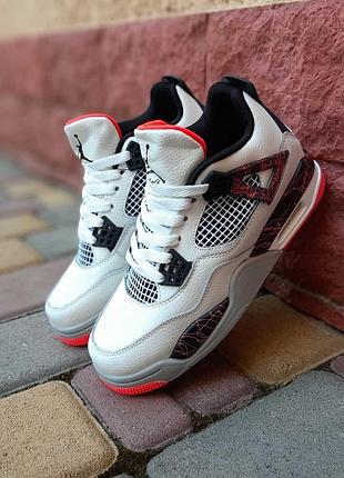 Nike air jordan 4 высокие белые с черным с красным