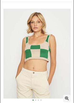 Топ stradivarius m в’язаний кроп топ зелений бежевий шахматний принт y2k pinterest